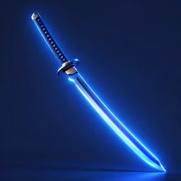 a hyperrealistic render of a neon blade, katana, futuristic, dramatic blue lighting, concept art, greg rutkowski