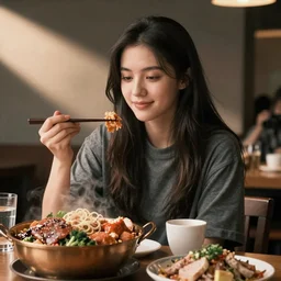“ north korean tik tok influencer, her mukbang, embarrassed photographer, ultra realistic ”