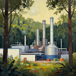 a factory near a forest. fourth style art