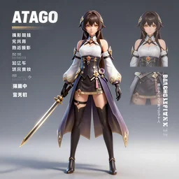 character sheet of Atago (Azur lane) as a champion in the game wild rift, 3d render, trending on art station, unreal engine 5, 4K, highly detailed, realistic, volumetric