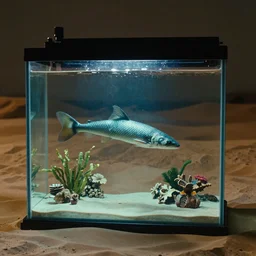 a realistic photographic image of a siren floating in a little tropical aquarium in the middle of a desert, photographic style of Avedon, cinematic colors lighting, real ungine, volumetric lighting