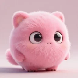 small cute pink fluffy creature with big round eyes, low depth of field, very detailed, octane render