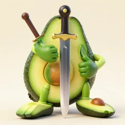 ultra - realistic avocado with avocado hands and avocado legs and avocado sword