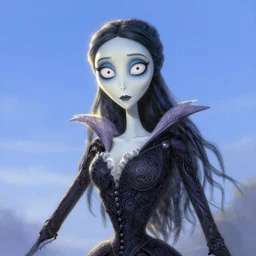 elegant mysterious gracious undead victoria everglot from the corpse bride, portrait, illustration, rim light, top light, outdoors, summer clear blue sky, perfectly shaded, soft painting, epic, intricate, art by krenz cushart and wenjun lin