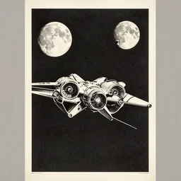 a mid - century modern poster, screen printed, textured, paper texture, x - wing, that's no moon it's a space station, by saul bass