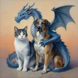 painting of hybrid between cat & dog!!! & dragon, intercrossed animal, by zdzislaw beksinski, by lewis jones, by mattias adolfsson, cold hue's, warm tone gradient background, concept art, beautiful composition, digital painting