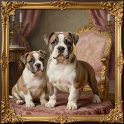 baroque rococo painting The Fancy Royal Pitbull Puppies in the fancy parlor  portrait Greg Hildebrandt high detail cute