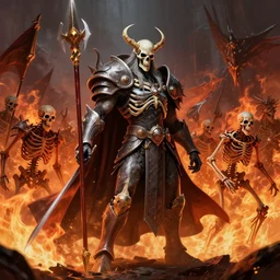 great skeletal Overlord Ainz Ooal Gown and his fiery army of skeletons from hell
