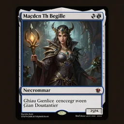 a magic the gathering card of a female necromancer, fantasy, d & d, intricate, elegant, highly detailed, digital painting, artstation, concept art, matte, sharp focus, illustration, art in the style of disney