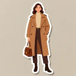 detailed and proportionally accurate sticker illustration, women full body, fashion clothing, autumn
