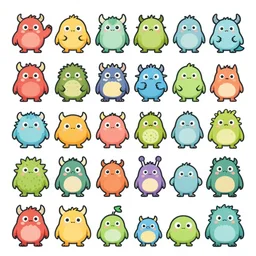 game asset sheet, 2 d sprite, chibi monsters and other cute items material study sports theme