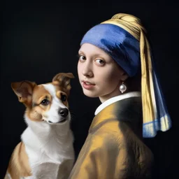 ( ( ( girl ) ) ) with a pearl earring but as a dog!!!!!, classical portrait