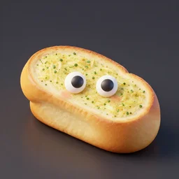 garlic bread with a face, 3 d render