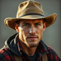 portrait of a handsome young ohio farmer, art by denys tsiperko and bogdan rezunenko, hyperrealism