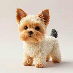 a beautiful sculpture of a very cute yorkshire terrier made out of rice.