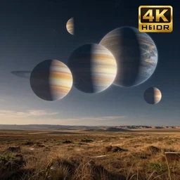 photo of a beautiful landscape with multiple planets up in the sky, highly detailed, 4k, HDR, award-winning,