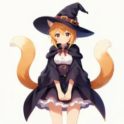a drawing of an anime neko girl with a bushy light orange tail in a witch costume, a character portrait from kimi no na wa, deviantart contest winner, rococo, anime aesthetic, anime, commission, trending on artstation