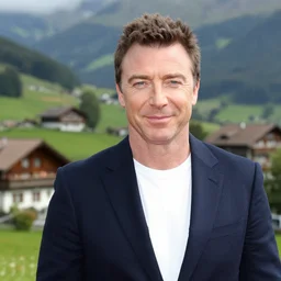 beautiful photograph of simon cowell with switzerland in the background