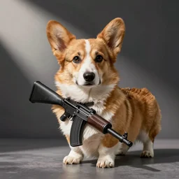 corgi with an uzi