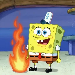 The Krusty Krab on fire as a still from an episode of spongebob