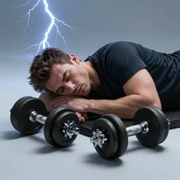A guy is sleeping on a dumbell , cinematic lightening, high quality, 8k , octane render, trending on artstation , greg rutowski