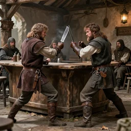 medieval tavern bar fight, artstation, photorealistic