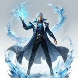 icemancer comic book character art epic scene summoning and ice creature, stylish clothing, highly detailed, cinematic