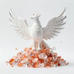 white phoenix salt crytals orange pink salt crystals sharp broken glass phoenix god head simple background sharp graphic design plain fai khadra gaika hard mashup egypt ibis head elegant highly detailed thot god style religious