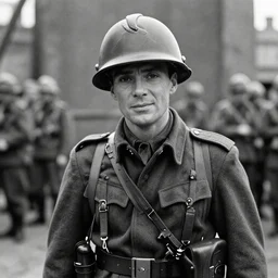 cillian murphy in a world war ii uniform, black and white film photography
