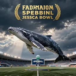 a humpback whale flying over the superbowl cinematic lighting by Jessica Rossier