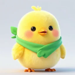 a cute fluffy yellow bird blushing wearing a green scarf bandana, artstation, high quality, smooth, detailed
