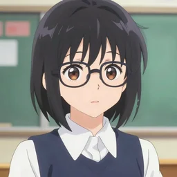( ( ( a portrait of komi - san, komi shouko ) ) ), extremely shy, black hair styled in a bob, large expressive eyes, wearing glasses, wearing her school uniform, a white blouse, a navy blue skirt, highly - detailed, cgsociety, detailed face, vibrant color palette