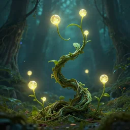 A strange vine that grows glowing orbs. Fantasy art, 8k high resolution.