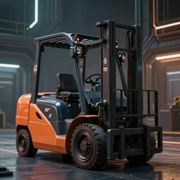 fancy picture of a forklift in a cyper punk setting