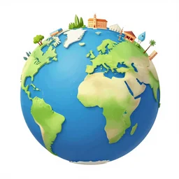 a vector llustration of the globe with famous 3 d touristic landmarks on it, 3 d render, 3 d model, smooth, ray tracing, illustration, in the style of shkret
