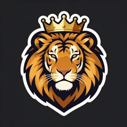 a lion with tiger stripes, wearing a crown. Logo
