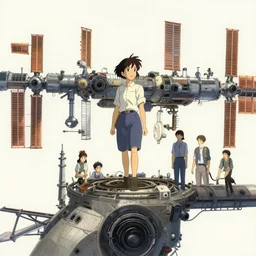 young women, landing on the space station settlement, by cory loftis & akihiko yoshida & james gilleard & atey ghailan & makoto shinkai & goro fujita & studio ghibli, rim light, exquisite lighting, clear focus, very coherent, plain background, soft painting, photorealistic, unreal engine 5, 8 k