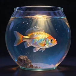 a fish bowl, light shining on it, cosmic, hyper - detailed