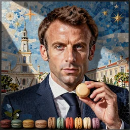 mosiac of emmanuel macron made of macarons