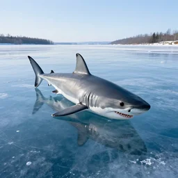 amazing landscape photo of a Shark stuck under the ice transparent frozen lake at sunset by marc adamus beautiful dramatic lighting