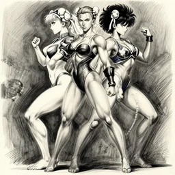 most strongest pose, scarlett johansson as baki with perfect symmetrical anatomical proportions, chun li, battle angel manga, afro samurai animes style, by greg rutkowski, pencil and ink, dramatic lighting, full body dramatic profile, swim wear