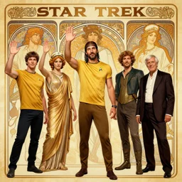STAR TREK nordics waving at the viewer designed in ancient Greece, (SFW) safe for work, photo realistic illustration by greg rutkowski, thomas kindkade, alphonse mucha, loish, norman rockwell
