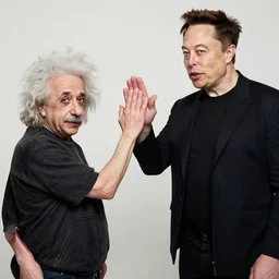 casual einstein high fiving elon musk portrait