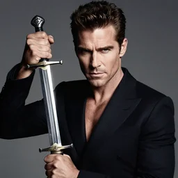 joseph sikora as tommy egan from power as a tom ford model wielding a sword, intricate detail, studio photo, promotional shot, royo, whealan,