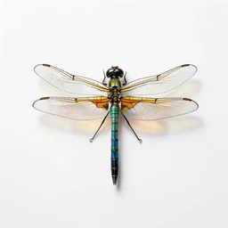 stained glass dragonfly, photorealistic wildlife photography, full body, isolated on a pure white background, centered, entire subject in frame, sharp focus, soft studio lighting
