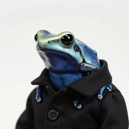 a head - and - shoulders portrait of an amazon milk frog wearing a black buttoned jacket with a white scarf, an american romanticism painting by john trumbull, a portrait painting, cgsociety, soft focus, oil on canvas
