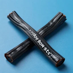 black licorice twists on a blue background, candy, twizzlers, chesley bonestell, vincent di fate