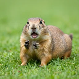 a very hangry prairie dog. holding an'm 1 6 ', aiming, lying on the grass