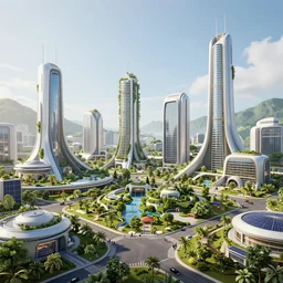 an imax view of a eco - friendly solarpunk habitat in a futuristic suburb of los angelescalifornia, art by alejandro burdisio and federico pelat and paolo soleri, hyperrealism