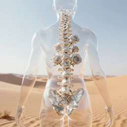 transparent digital art of a human spine + roses made of marble + kintsugi!!!, serene desert setting, transcendent, clean linework, dramatic, finely detailed, 4 k, trending on artstation, photorealistic, volumetric lighting, octane render